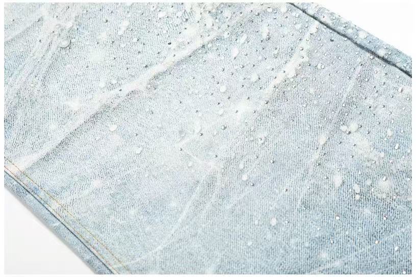 Textured Crackle Wash Rhinestone Baggy Jeans