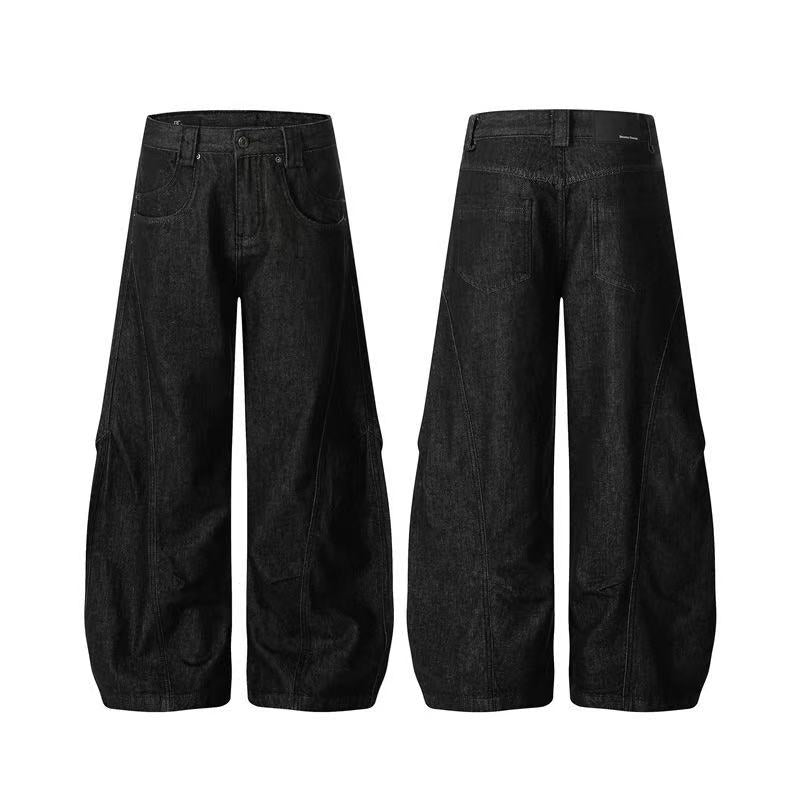 Black Seam Curved Baggy Jeans