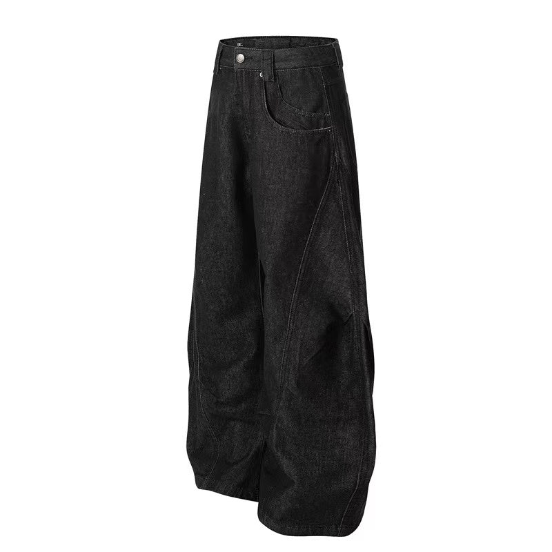 Black Seam Curved Baggy Jeans