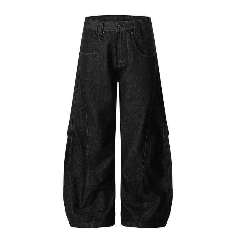 Black Seam Curved Baggy Jeans