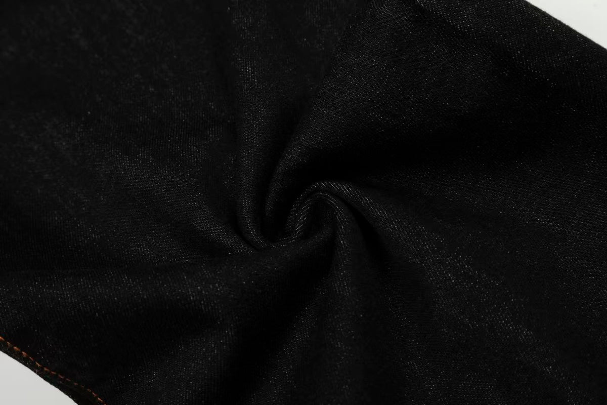 Contrast Stitch Raw Black Baggy Jeans