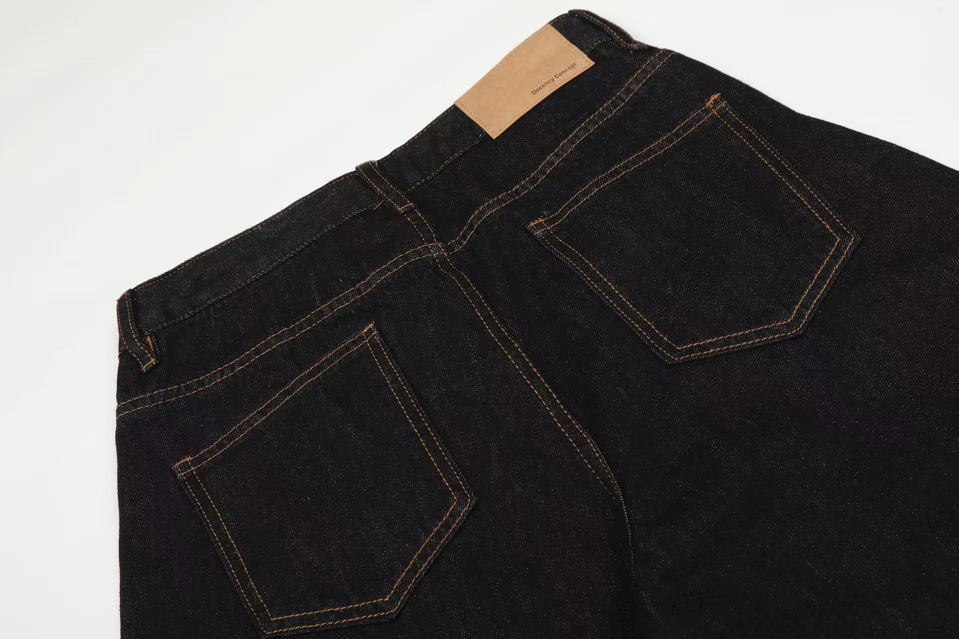 Contrast Stitch Raw Black Baggy Jeans