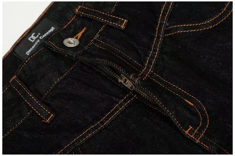 Contrast Stitch Raw Black Baggy Jeans