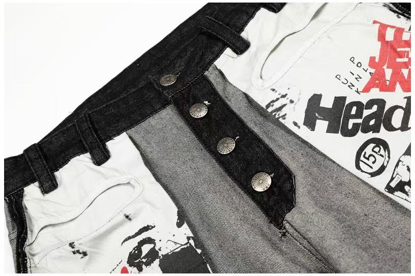 Deconstructed Reverse Wear Graphic Patch Wide-Leg Jeans
