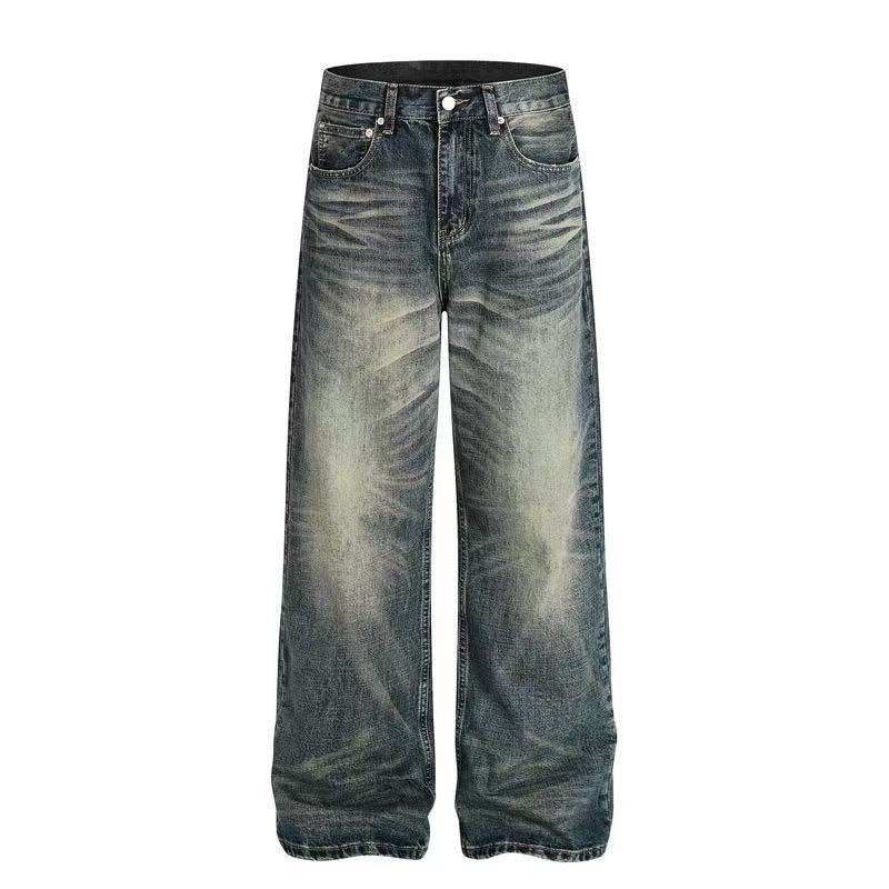 Vintage Whisker Faded Wash Wide-Leg Jeans