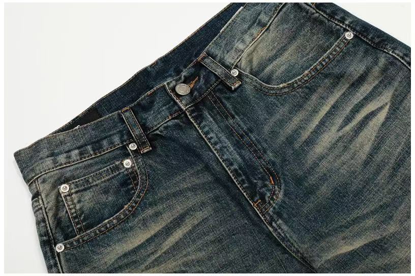Vintage Whisker Faded Wash Wide-Leg Jeans
