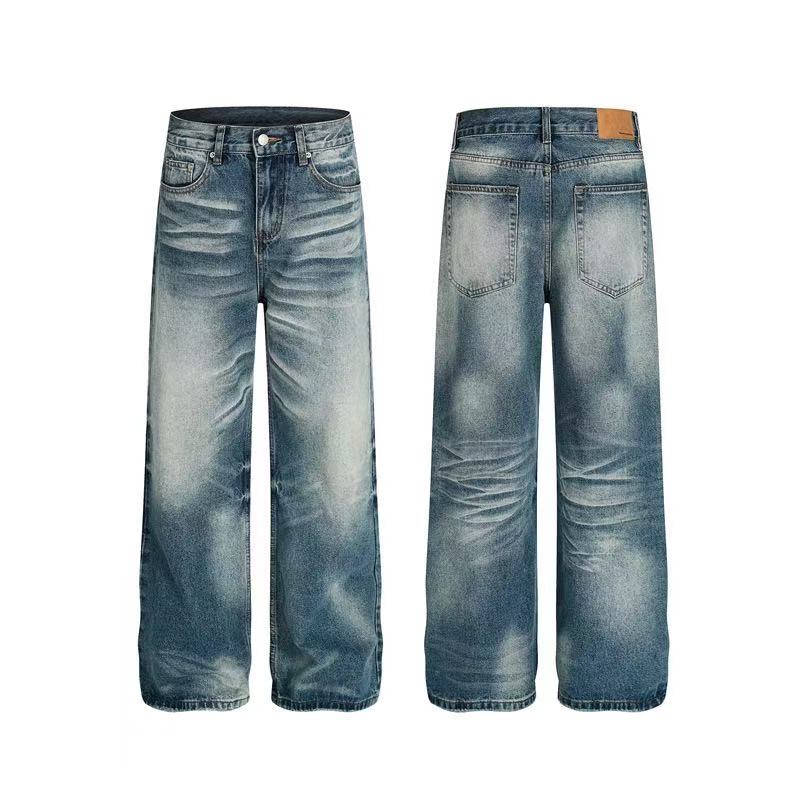 Whisker Faded Wash Wide-Leg Jeans