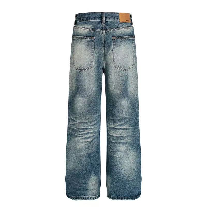 Whisker Faded Wash Wide-Leg Jeans