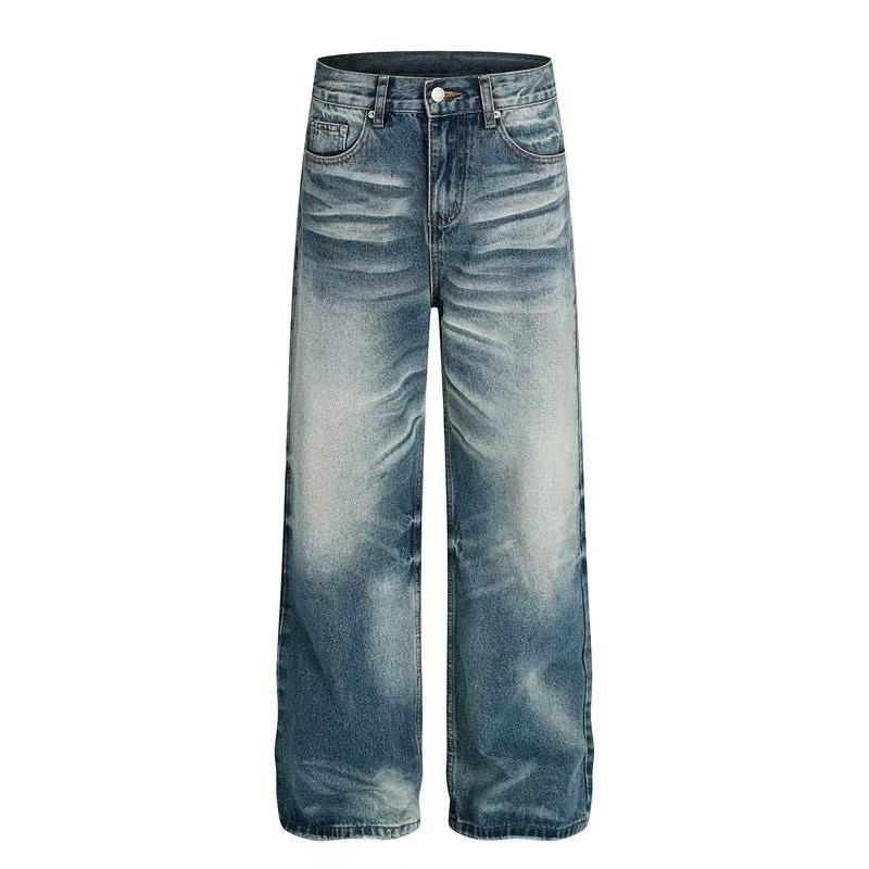 Whisker Faded Wash Wide-Leg Jeans