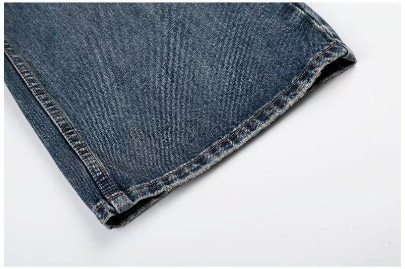 Distressed Ripped Whisker Wash Wide-Leg Jeans