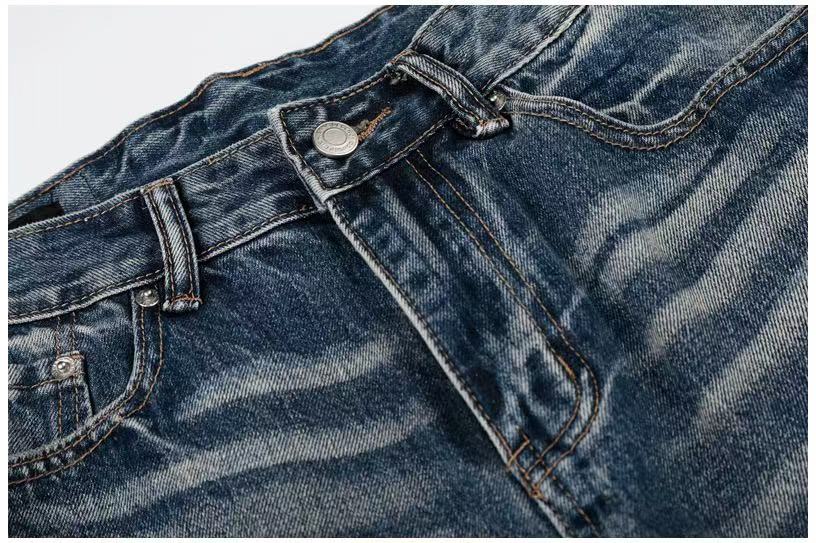 Distressed Ripped Whisker Wash Wide-Leg Jeans