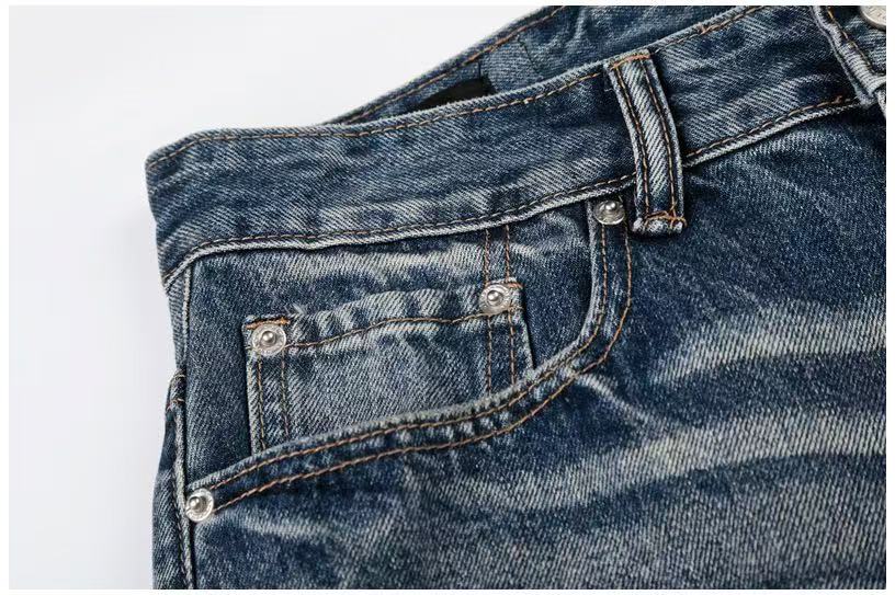 Distressed Ripped Whisker Wash Wide-Leg Jeans
