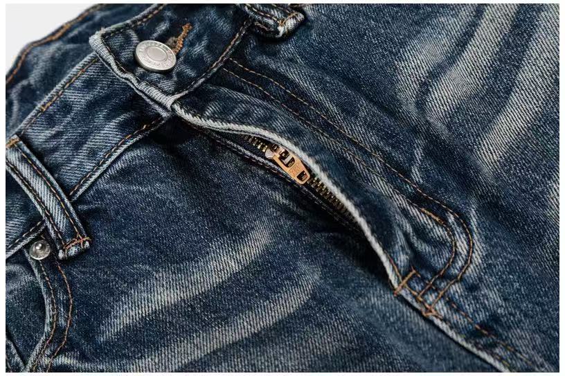Distressed Ripped Whisker Wash Wide-Leg Jeans