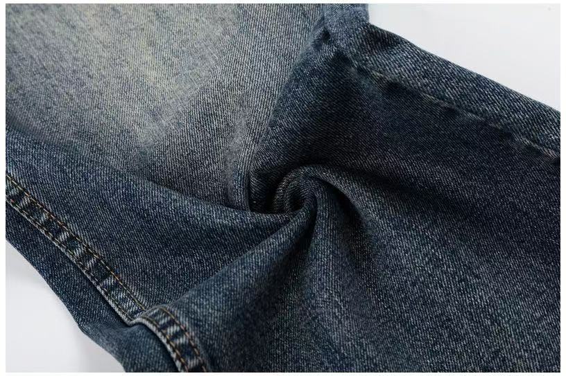 Distressed Ripped Whisker Wash Wide-Leg Jeans