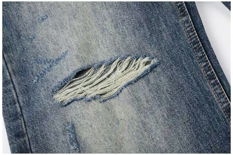 Distressed Ripped Whisker Wash Wide-Leg Jeans