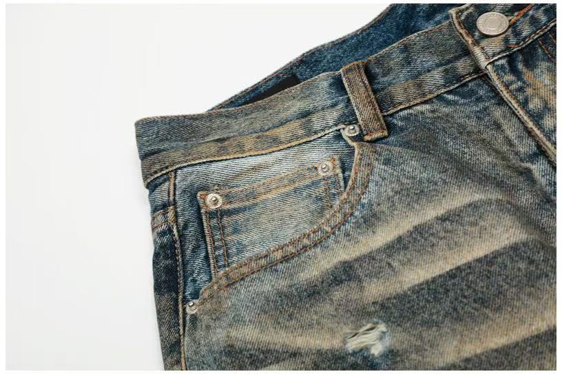 Heavy Destroyed Distressed Mud Wash Wide-Leg Jeans