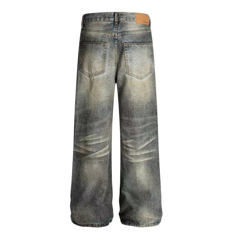 Heavy Destroyed Distressed Mud Wash Wide-Leg Jeans