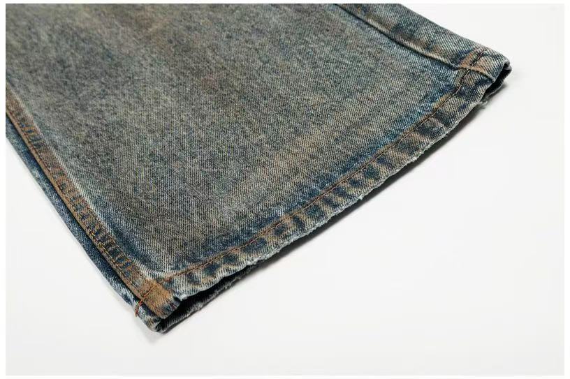 Heavy Destroyed Distressed Mud Wash Wide-Leg Jeans