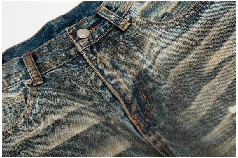 Heavy Destroyed Distressed Mud Wash Wide-Leg Jeans