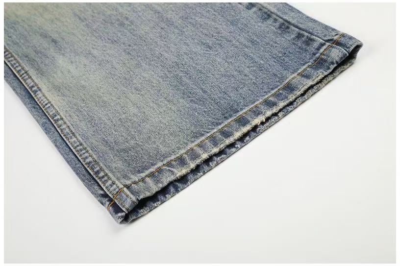 Leopard Patch Distressed Ripped Wash Wide-Leg Jeans