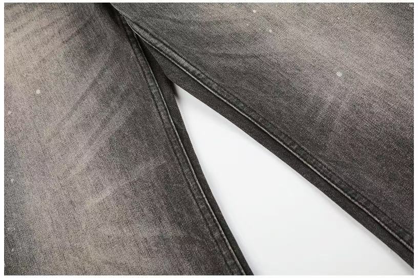 Smoky Grey Rhinestone Splatter Wash Wide-Leg Jeans