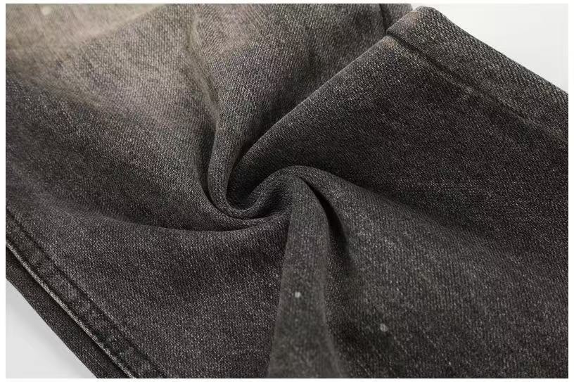 Smoky Grey Rhinestone Splatter Wash Wide-Leg Jeans