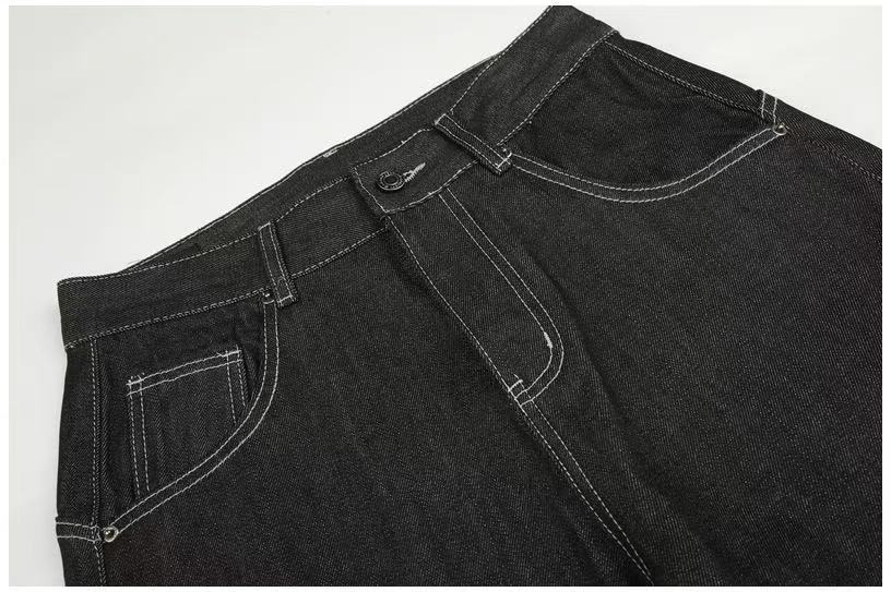 Black Raw Denim Horse & Sun Graphic Print Wide-Leg Jeans