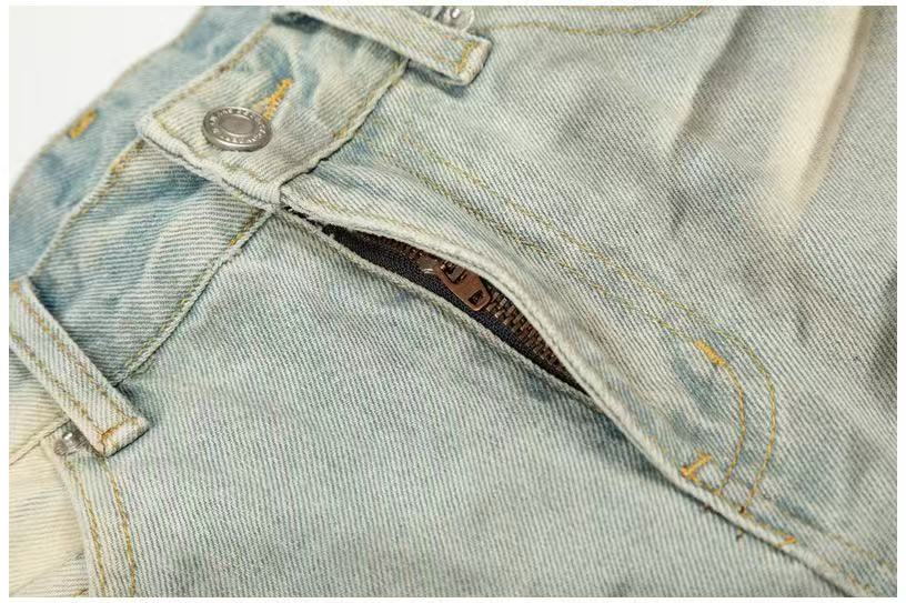 Dirty Yellow Pleated Whisker Wash Wide-Leg Jeans