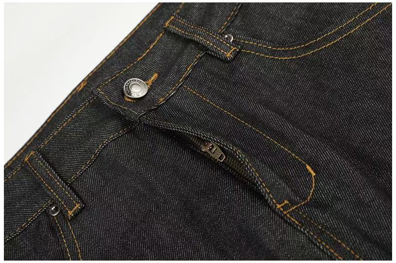 Studded Back Pocket Union Jack Cuff RawBlack Wide-Leg Jeans