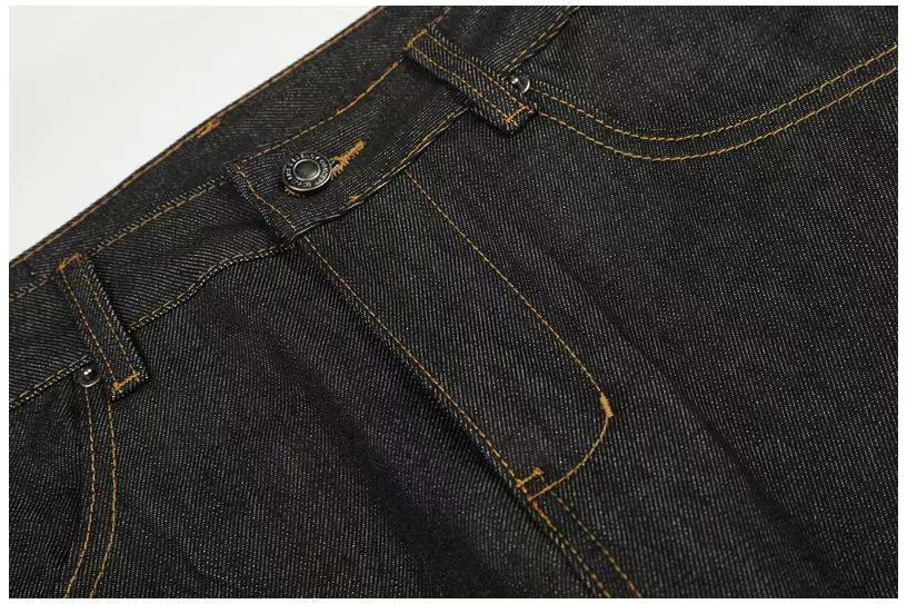 Studded Back Pocket Union Jack Cuff RawBlack Wide-Leg Jeans