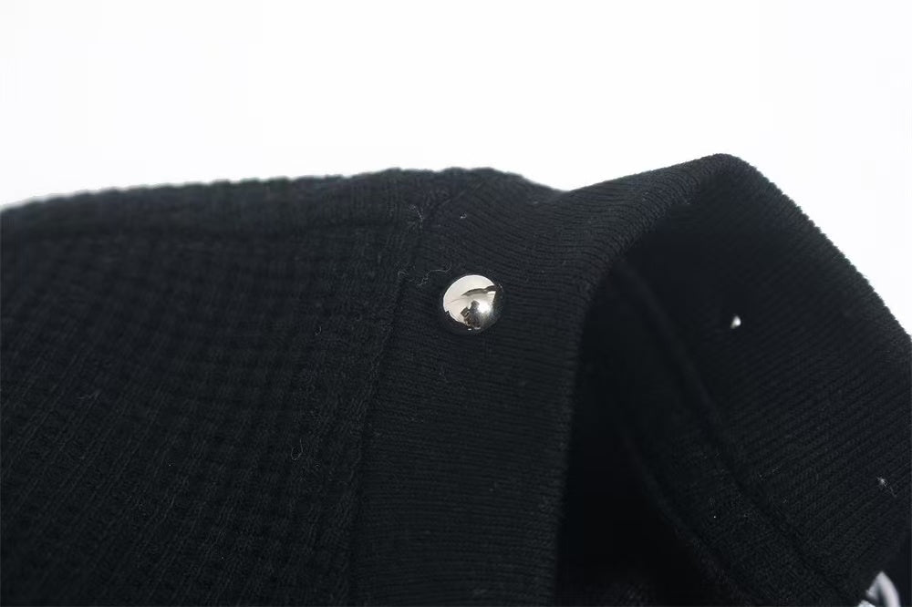 Studded Collar Cross Print Waffle Knit Long Sleeve