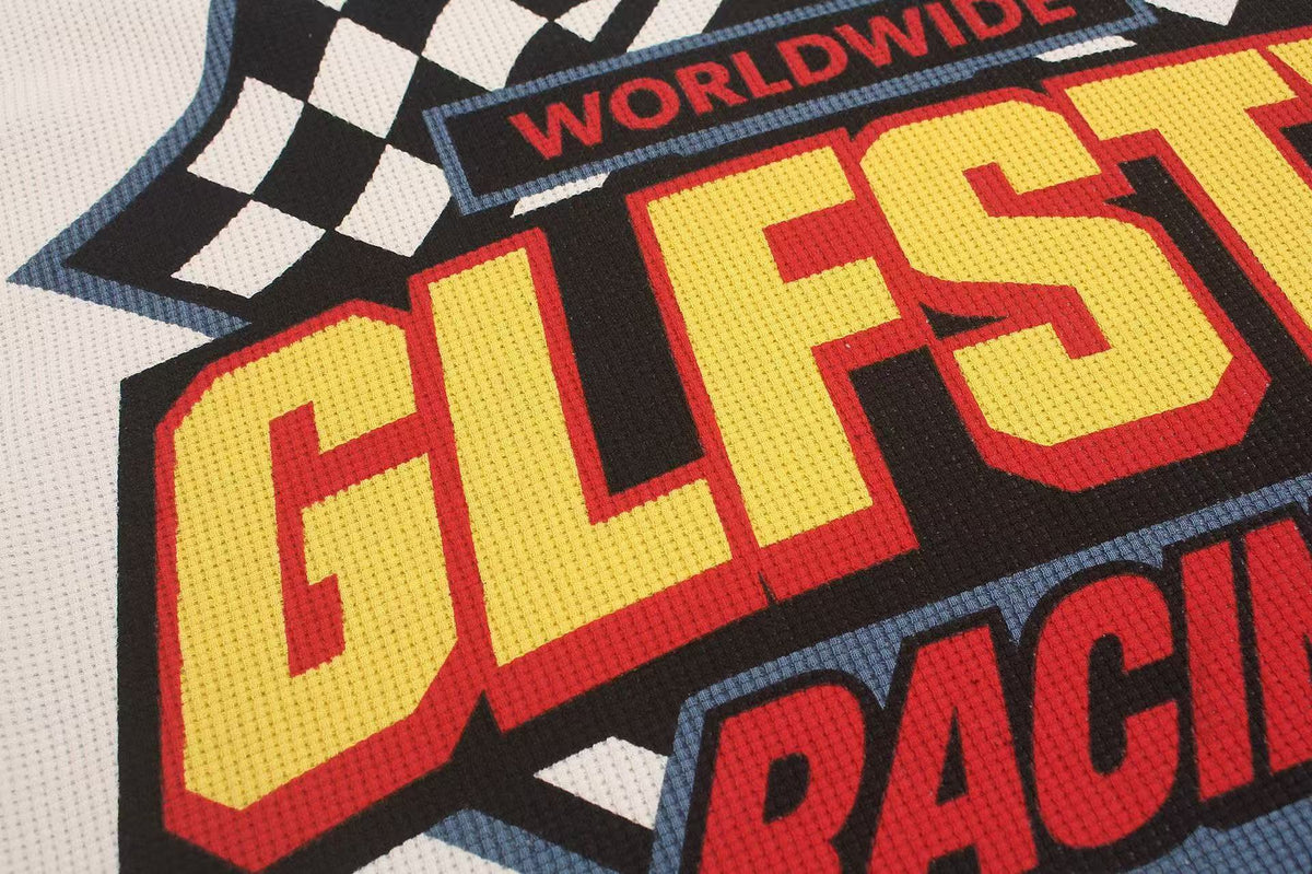Racing Graphic Contrast Color Waffle Knit Long Sleeve