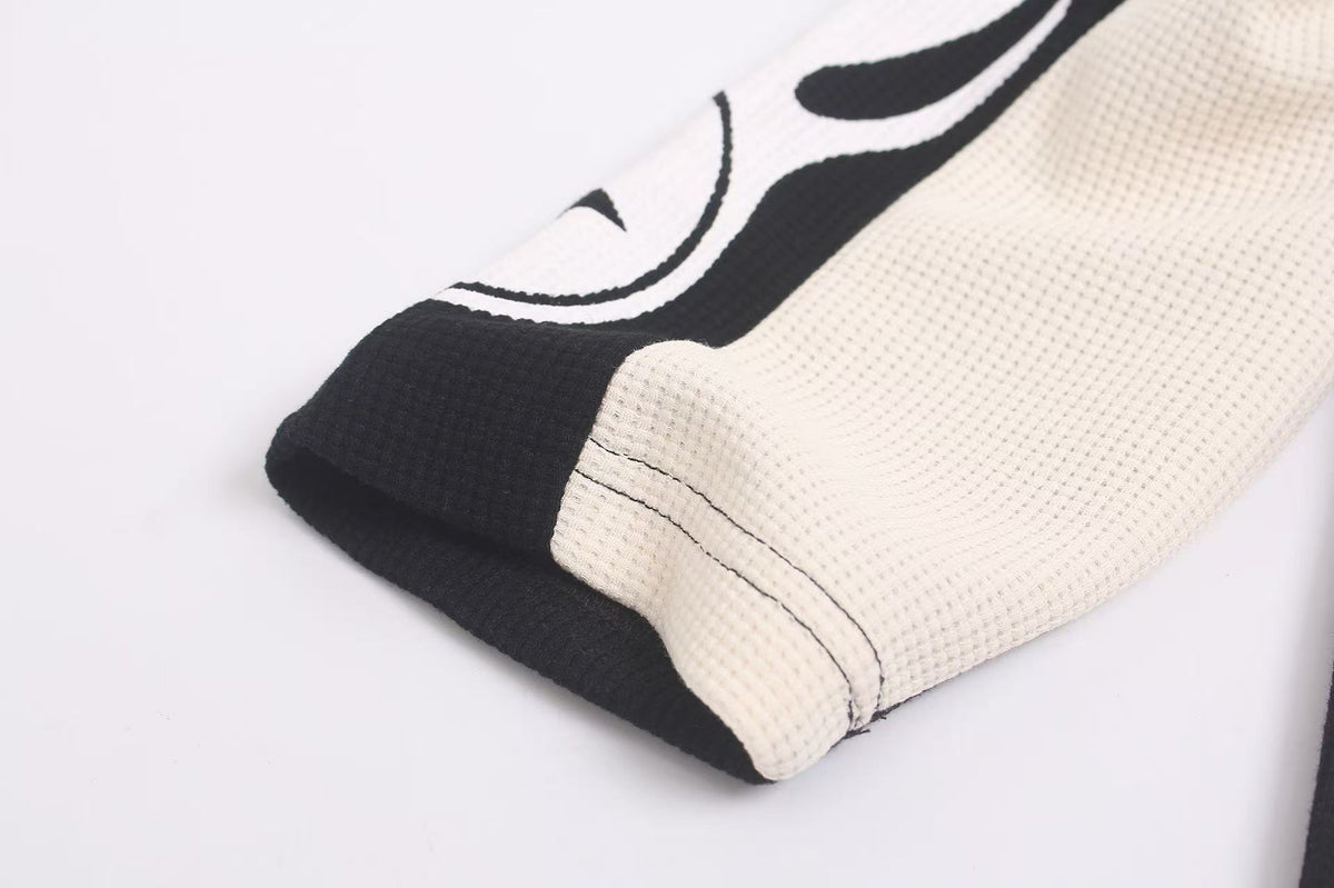 Racing Graphic Contrast Color Waffle Knit Long Sleeve