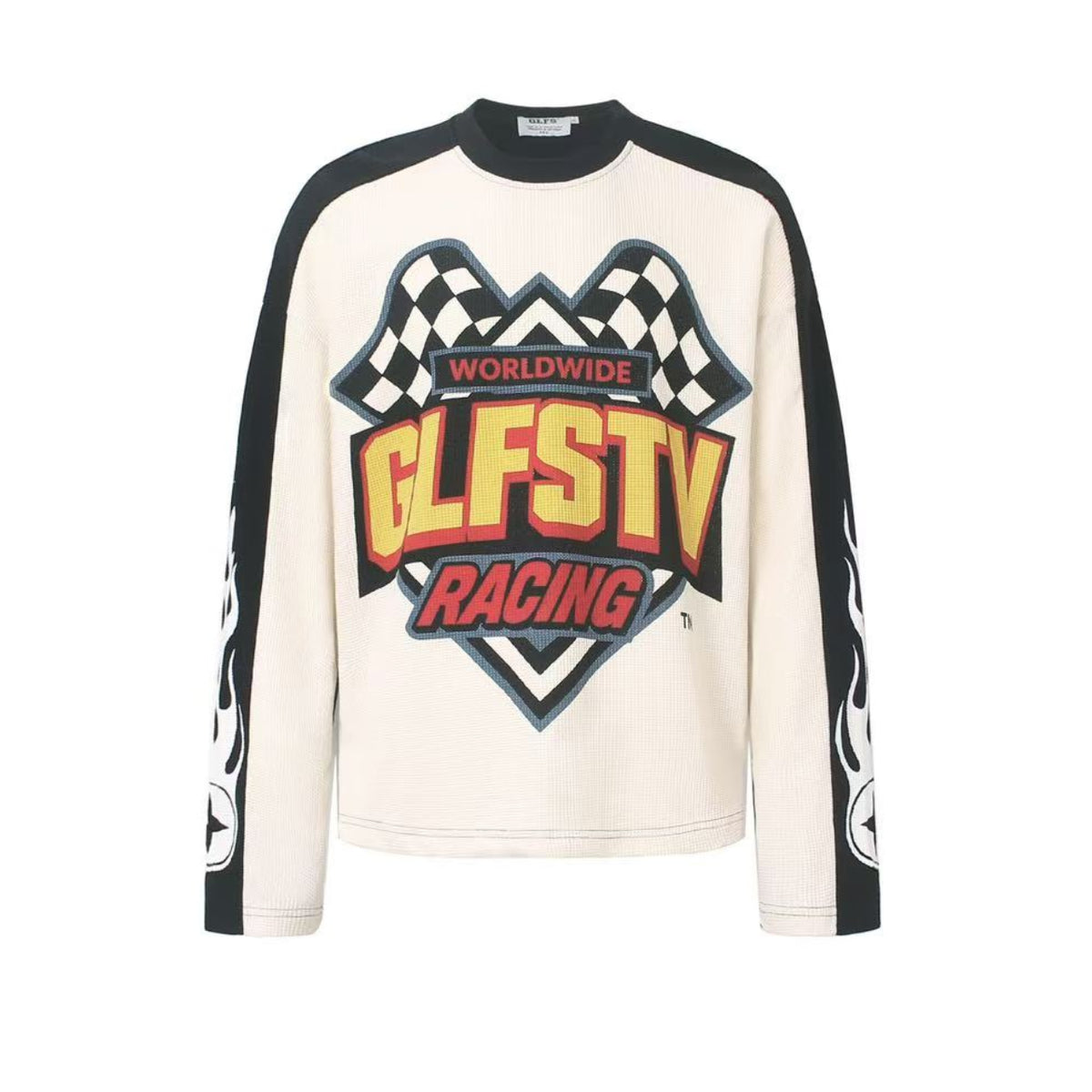 Racing Graphic Contrast Color Waffle Knit Long Sleeve