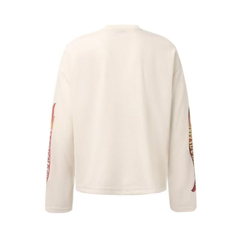 Vintage Racing Collage Print Waffle Knit Long Sleeve