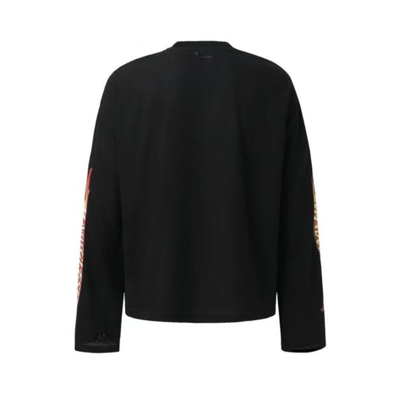 Vintage Racing Collage Print Waffle Knit Long Sleeve