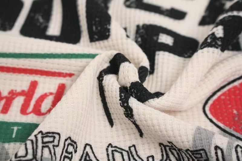 Vintage Racing Collage Print Waffle Knit Long Sleeve
