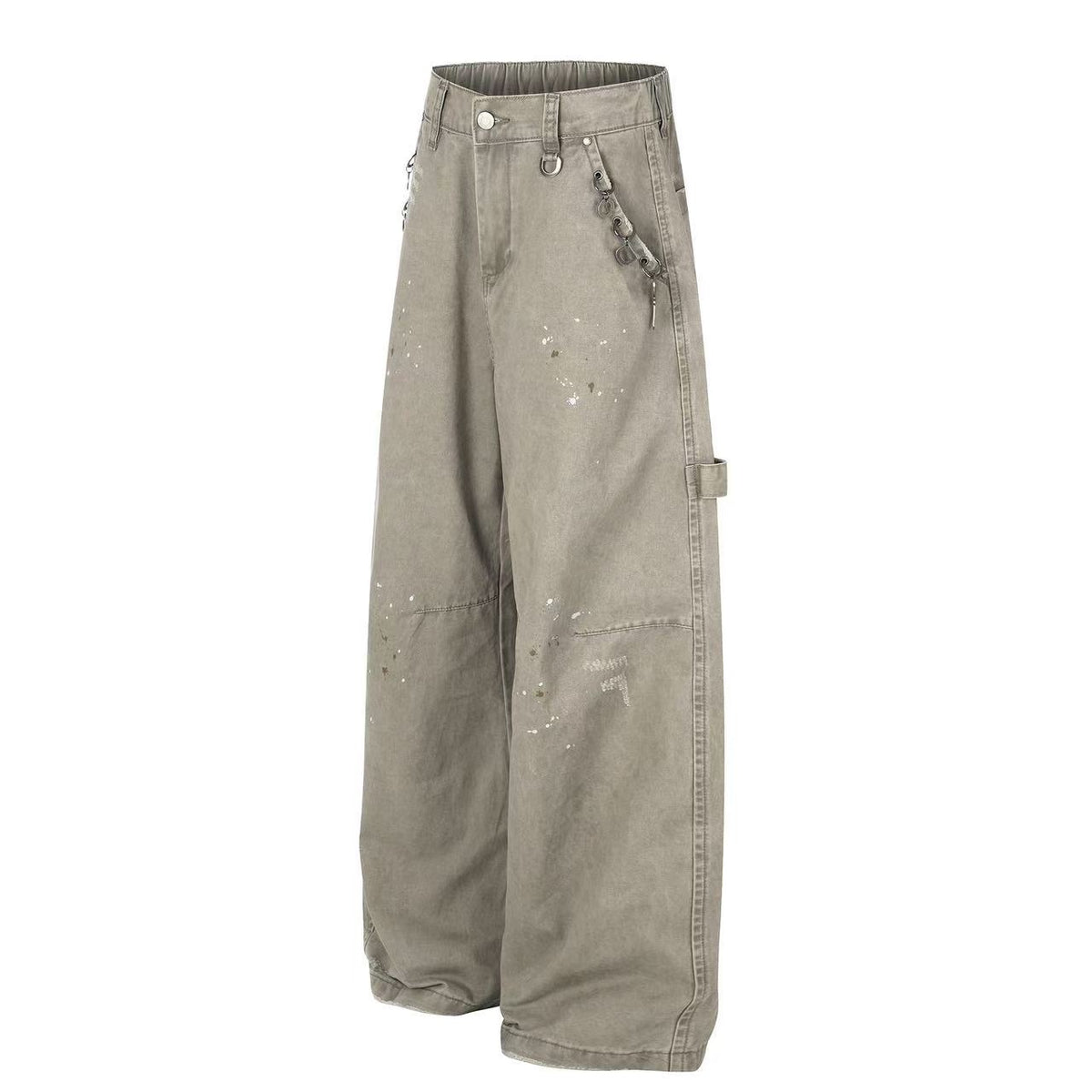 Splash Paint Distressed Chain Decor Wide-Leg Cargo Pants