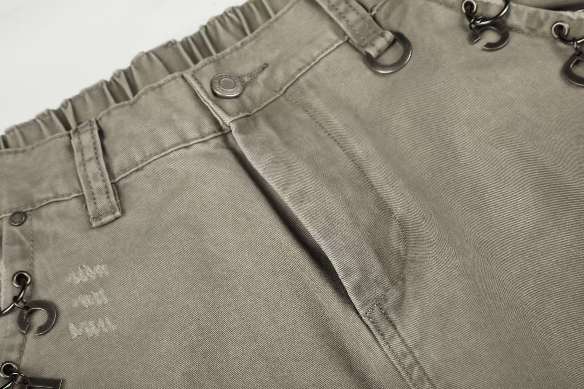 Splash Paint Distressed Chain Decor Wide-Leg Cargo Pants