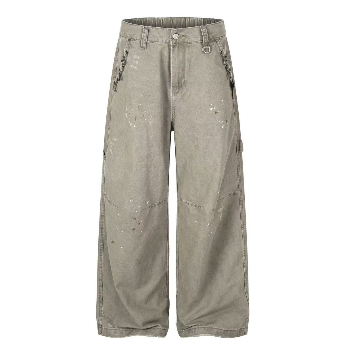 Splash Paint Distressed Chain Decor Wide-Leg Cargo Pants