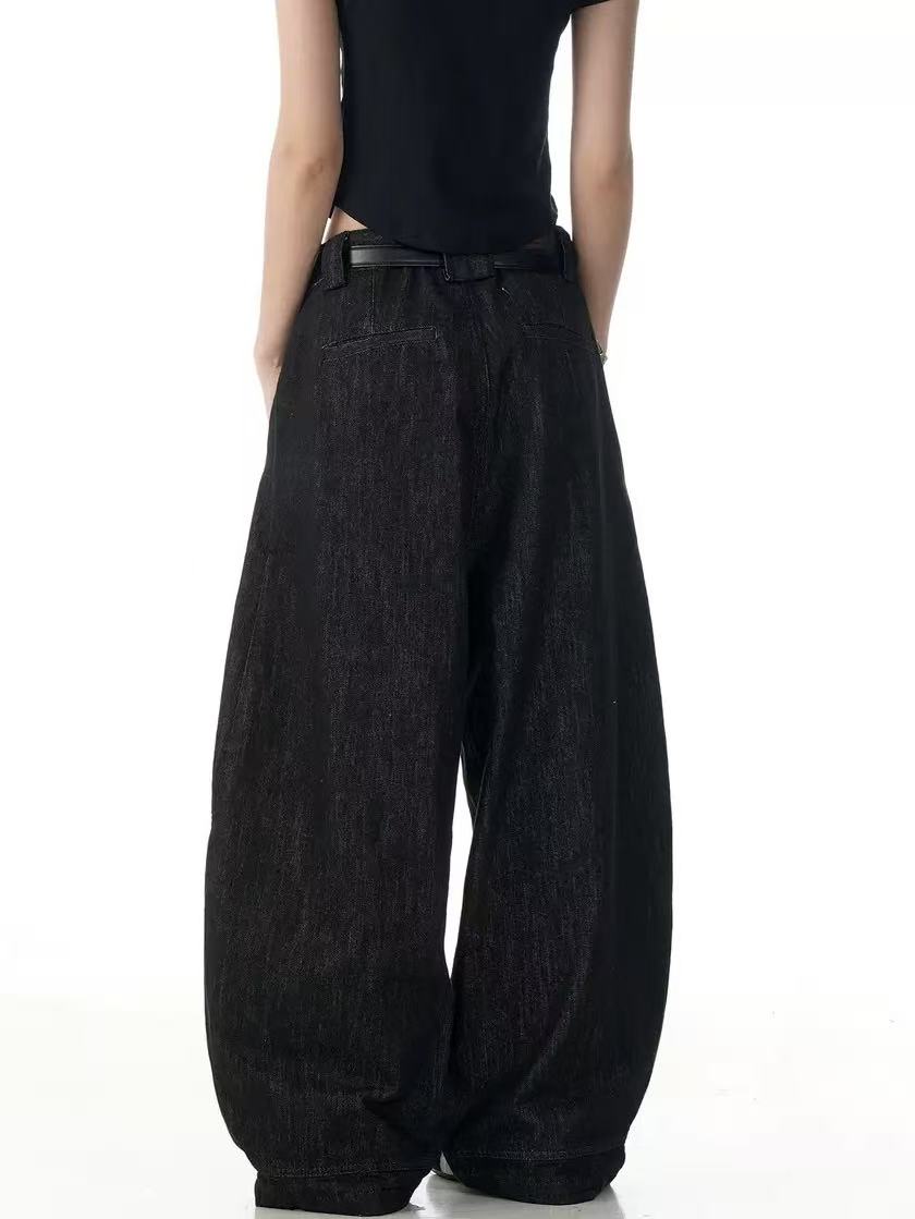 Dark Raw Denim Baggy Wide-Leg Jeans
