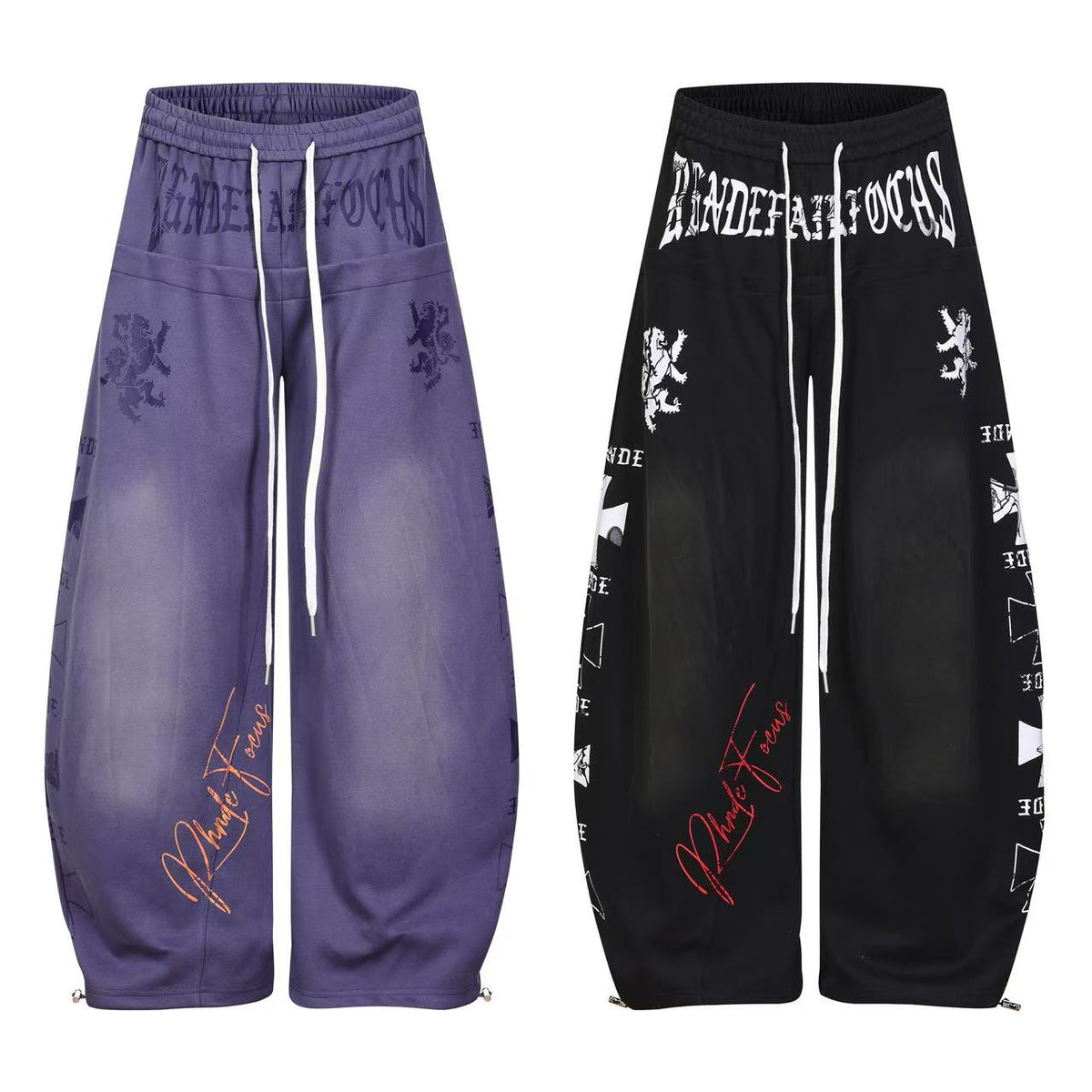 Graffiti Print Oversized Baggy Drawstring Wide-Leg Sweatpants