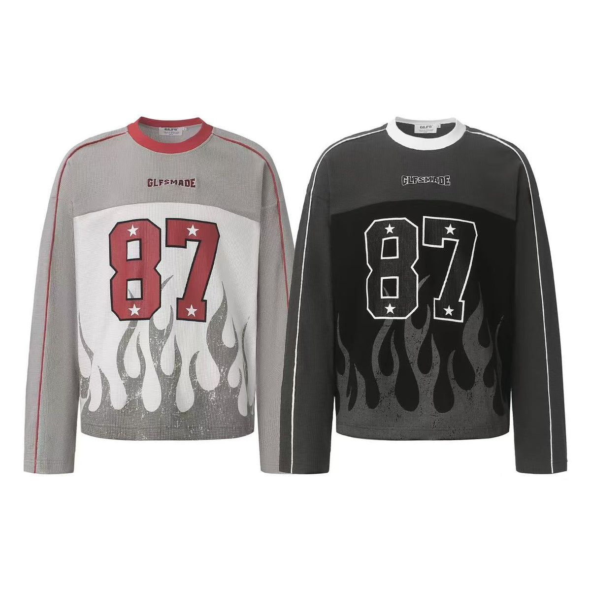 Vintage Flame 87 Number Graphic Waffle Knit Long Sleeve