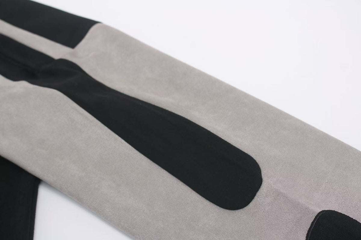 Letter Graphic Color Block  Faux Suede Long Sleeve
