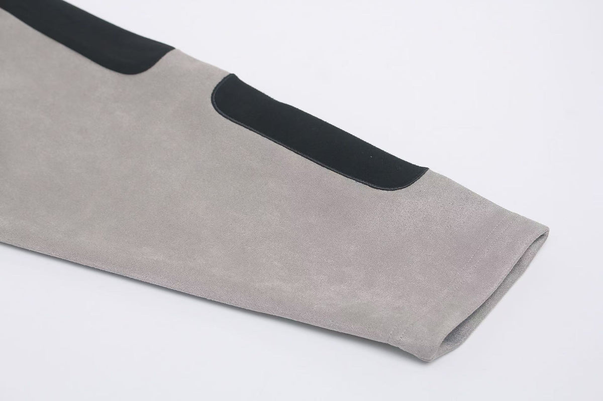 Letter Graphic Color Block  Faux Suede Long Sleeve