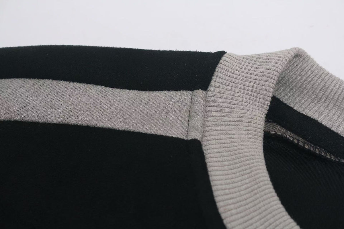 Letter Graphic Color Block  Faux Suede Long Sleeve