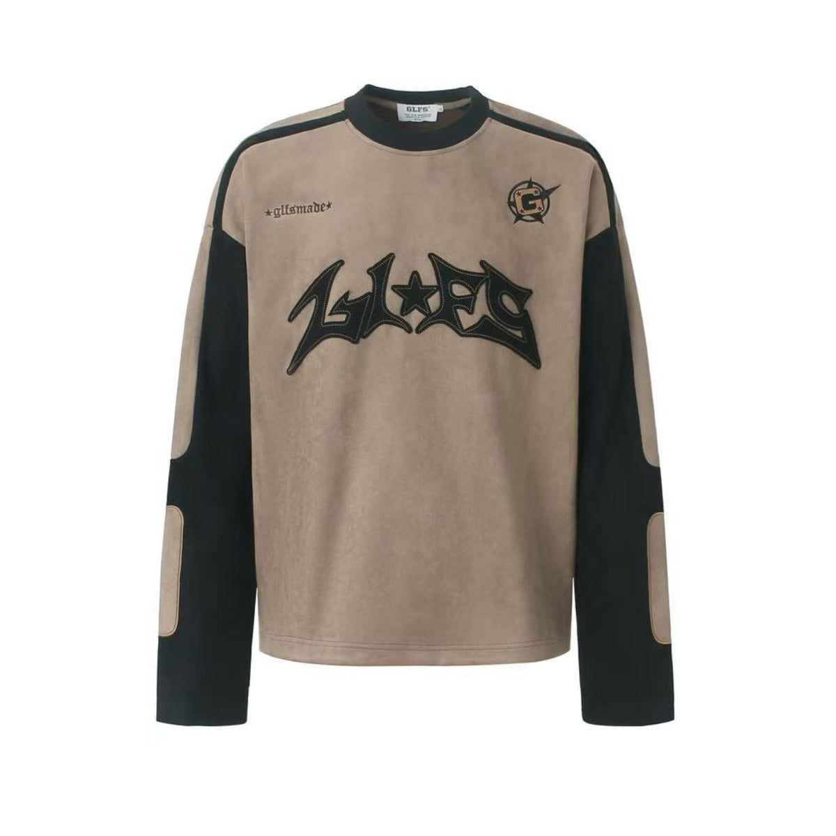 Letter Graphic Color Block  Faux Suede Long Sleeve
