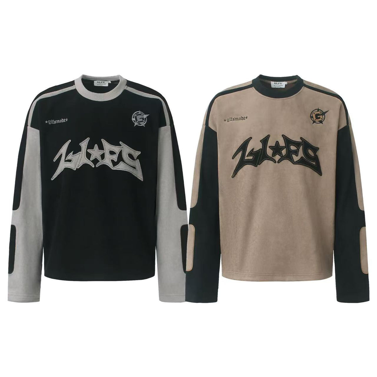 Letter Graphic Color Block  Faux Suede Long Sleeve