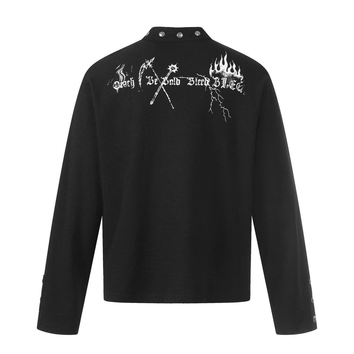 Grim Reaper Skull Print Stand Collar Henley Long Sleeve