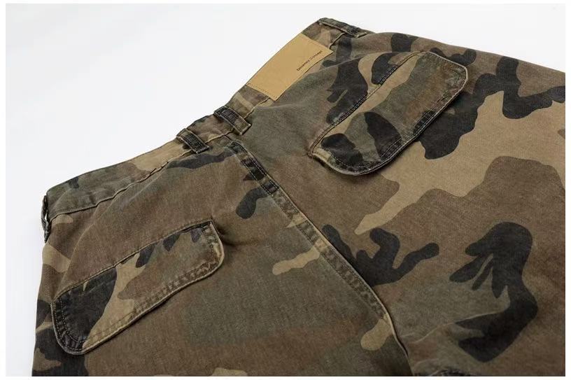 Unisex Vintage Camo Multi-Pocket Wide-Leg Cargo Pants